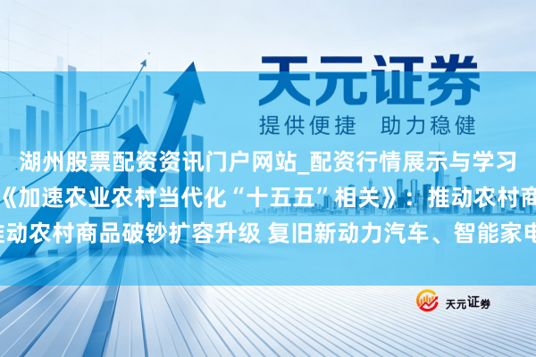 湖州股票配资资讯门户网站_配资行情展示与学习内容解析 国务院印发《加速农业农村当代化“十五五”相关》:推动农村商品破钞扩容升级 复旧新动力汽车、智能家电、绿色 建材下乡